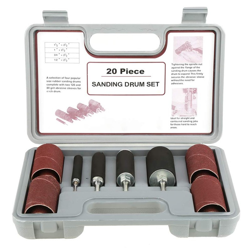 Sanding Drum Kit, 20Pcs Spindle Sanding Drum Sander Tool Set