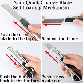 DOWELL Utility Knife Retractable Utility Knife Box Cutters Heavy Duty with 5PCS Extra Blades,Self Loading Blades Function,Knob On Top Can Withstand More Pressure