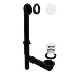 Westbrass 597144-50 14" Black Poly Tubular Bath Waste & Overflow Assembly with 2-Hole Faceplate and Pull to Open Drain Plug, 1-Pack, Matte White