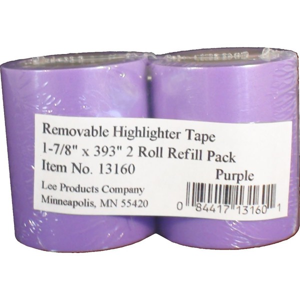 Lee Removable Highlighter Tape, 1-7/8" Wide x 393" Long, 2-Roll Refill Pack, Purple (13160)