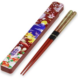 Morikuru TK03-10 SG Wonder Zone TK03-10 Chopsticks & Chopsticks Case Set, 8.3 inches (21 cm), Case Japanese Pattern, Slide, Chopsticks Set, Red