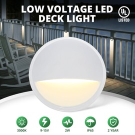 GKOLED Landscape Deck Light, Low Voltage 12V AC/DC Outdoor Patio Lighting, LED 2W Step Light, Die-Casting Aluminium with Glossy White Powder Coated Finish, 3000K, 6 Pack