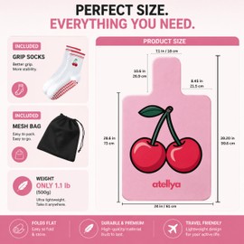 Atellya Pilates Reformer Mat With Grip Socks Women And Mesh Bag Bundle, Cover For Reformer, Non Slip Reformer Towel, Workout Mat For Yoga Socks With Grips Non Slip Pilates Mat (Cherry)
