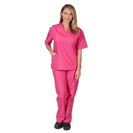 Women's Scrub Set - Medical Scrub Top and Pant, Hot Pink, X-Large