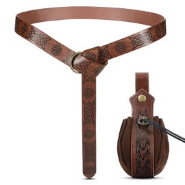 LEIFIDE 2 Pcs Medieval Viking Belt Renaissance Belt Pouch Medieval Leather Belt Pouch Bag Renaissance Costume Accessories(Brown,Vintage)