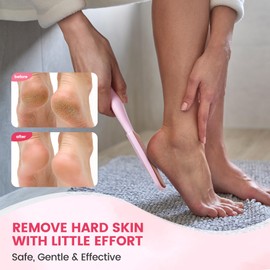 BEZOX Long Handle Glass Foot File Callus Remover, Foot Scrubber for Dead Skin, Cracked Heel Foot Scraper - Purple