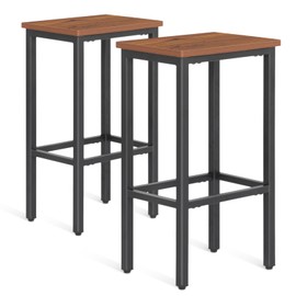 Athena Collection Bar Stools Set of 2, Counter Height Bar Stools Wooden Seat Metal Frame Barstool with Footrest Adjustable Feet Rectangular Stool Chairs for Kitchen, Pub, Dining Room, Black Brown