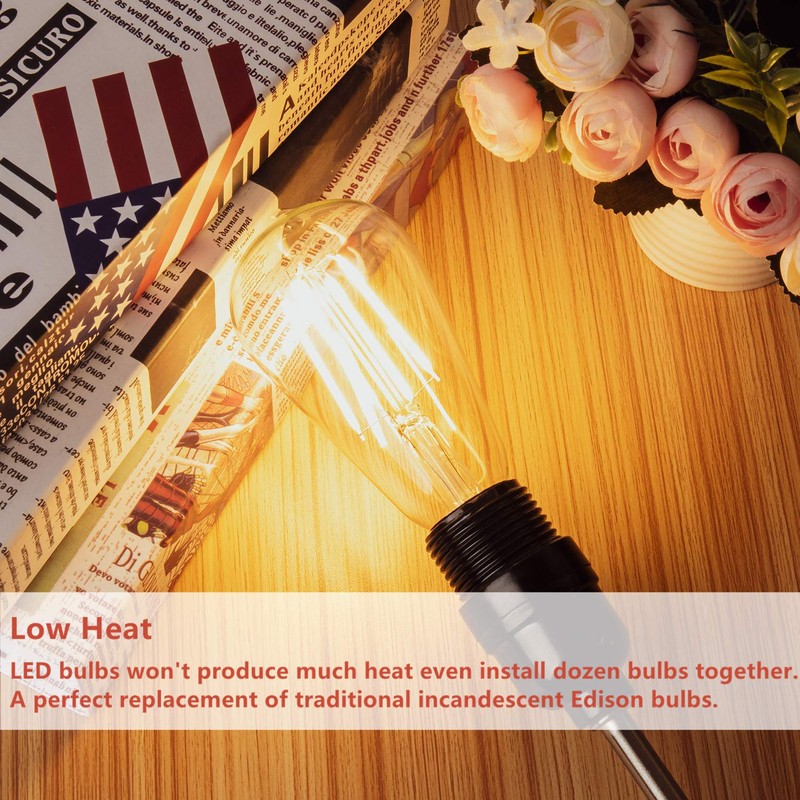 MAXvolador Vintage LED Edison Bulb 60W Equivalent 800LM, 6W ST58