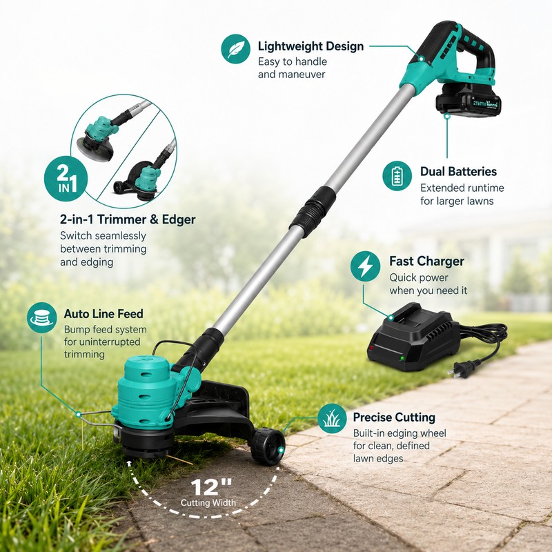 20V Cordless String Trimmer for Lawn Care – 12" Grass