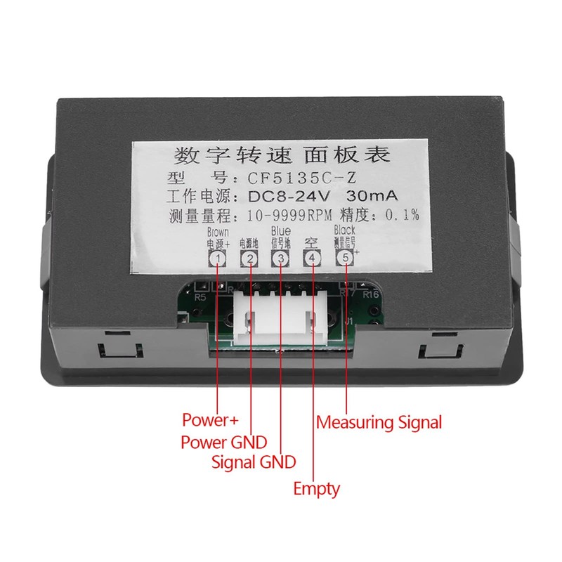 4-stellige Digitale LED-Tachometer, Drehzahlgeschwindigkeitsmesser mit Hall-Näherungssensor, NPN/PNP-Eingang, Rot/Blau-Display, 10-9999RPM-Bereich (Rot)