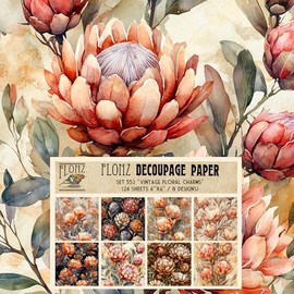 Decoupage Paper Pack (24 Sheets 6"x6") Vintage Floral Charms: Softly Toned Protea Arrangements for Classic and Rustic Decor Projects # Vintage Styled Paper for Craft and Scrapbooking