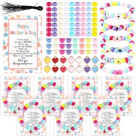 FineCheer 30 Sets Mother's Day Bracelets Crafts Mothers Day Gifts Bulk DIY Round Heart Beads Charm Make Your Own Bracelets for Family Classroom Jewelry Making Party Favors