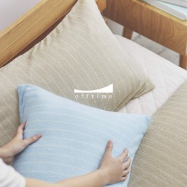 Offtime AJ003P Pillowcase Pillowcase Extra Long Cotton Satin Beige, 16.9 x 24.8 inches (43 x 63 cm), Luxury Cotton, Silky Touch, All Seasons, Set of 2