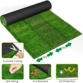 Striped Artificial Grass Turf Indoor Outdoor Rug 4FTX14FT, Fake Grass Runner Attractive Appearance with Drainage Holes, Custom Size for Yard, Sports Area, Schools, Parks, etc
