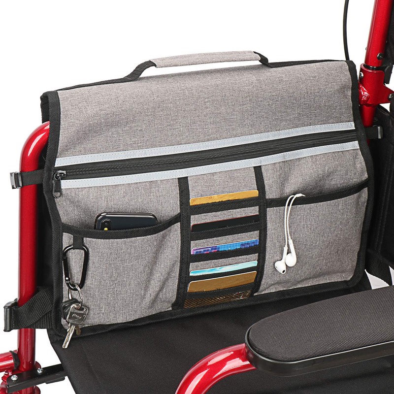 Wheelchair Organizer Storage Bag, Double-Sided Armrest Pouch with Cup Holder