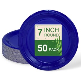 LIKAJON 50 Pcs Dark Blue Paper Plates, 7 Inch Disposable Dessert Plates for Valentines,Tea Party, Baby Shower, Birthday, Wedding, Graduation, Picnic, BBQ, Party