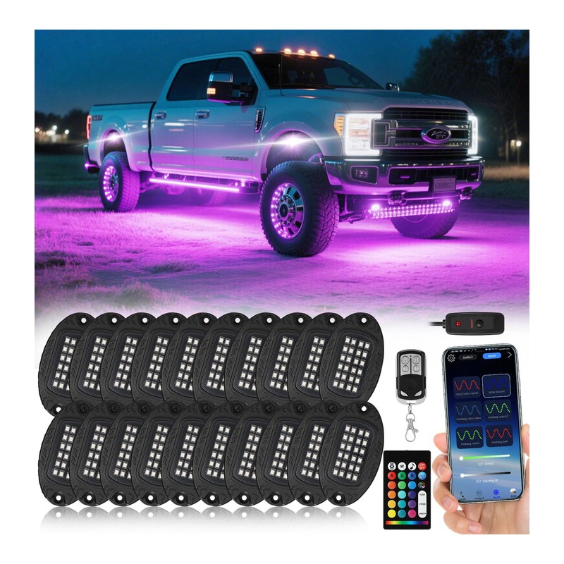20 Pods Segmented Alloy RGB LED Rock Lights for Semi