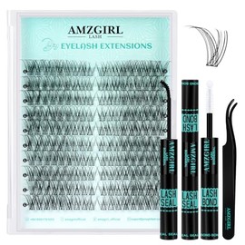 Wispy Lash Clusters Kit Natural Eyelash Extension Kit 180Pcs Individual Cluster Lashes Left & Right C Curl Eyelash Cluster with Bond and Seal Lash Glue and Lash Extension Tweezers(Dawn,C-14Pairs Kit)