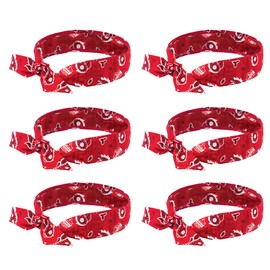 Ergodyne Chill Its 6700 Cooling Bandana, Evaporative Polymer Crystals for Cooling Relief, Tie for Adjustable Fit, 6-Pack, Red Western