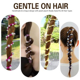 SISYOUP Spiral Hair Ties for Women No Hook, 25" Hand Braided Pearl Ponytail Holders Soft Pony Tail Wrap for Sports,Workouts,Daily Use,Swim, Beach, No-Damage Hair Accessories Hair Accessories (Yellow)