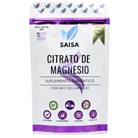 Citrato De Magnesio Puro Con 120 Cpsulas De 500 Mg Cu.  Suplemento Alimenticio  Alta biodisponibilidad  Sin sabor Saisa Herbal  Apoyo del sueo,...    
