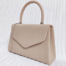 Faux Leather Plain Tote Style Top Handle Bridal Prom Wedding Evening Clutch Party Purse Hand Bag (Nude)
