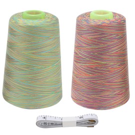 FOGAWA 5000 Yards Sewing Thread 2 Spools Overlocking Sewing Machine Polyester Thread Overlocker Thread 40S/2 Multicoloured Sewing Thread Cones with Measuring Tape for Hand and Machine Sewing Crafts
