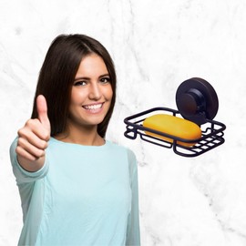 Gecko-Loc Soap Dish Suction mounting Bath soap bar Holder for Bathroom, Metal Bath Shower Bathtub Wall Tile or Kitchen Sink soap or Sponge Dishes - Black