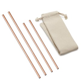 CopperStudio Straws Bundle- EcoSip Reusable Straight Solid Copper Straws -Set of 4, 02 6-inch & 02 8-inch Straws. Pure Copper Straws. Food Safe. Eco-Friendly,Suitable for All Beverages.