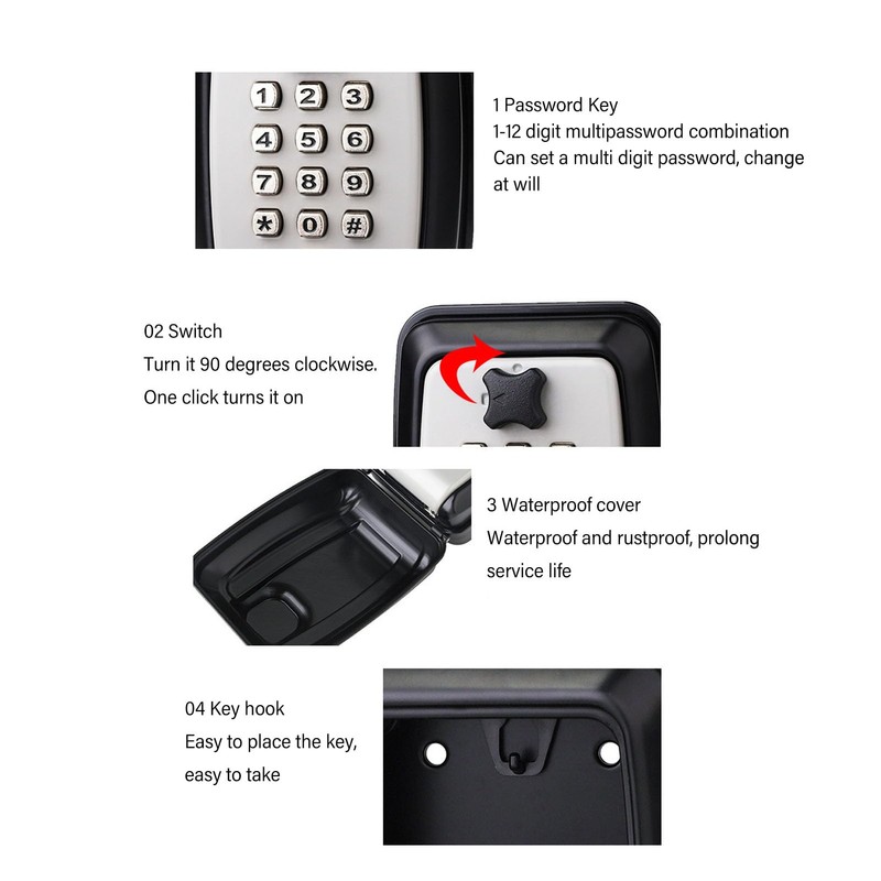 Punch Button Key Lock Box, Metal Combination, Zinc Alloy, Waterproof,