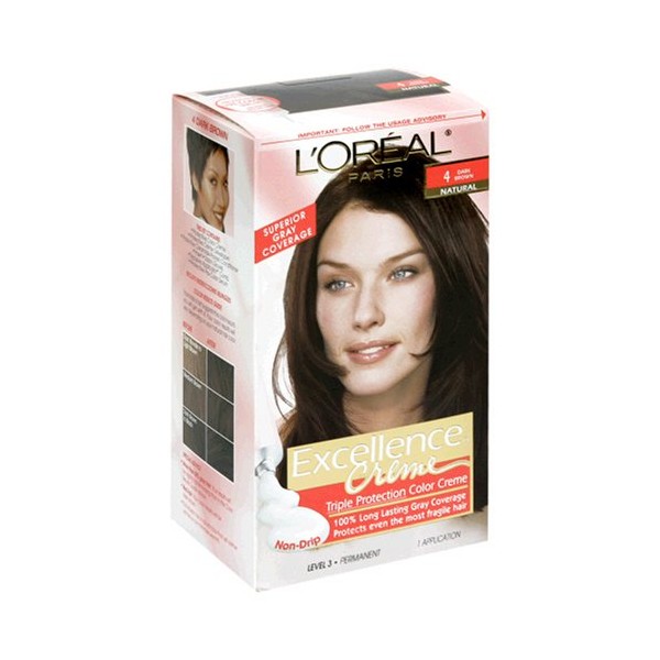 L'Oreal Excellence Triple Protection Color Creme, Dark Brown/Natural 4 (Pack of 3)