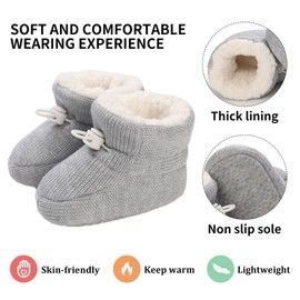 Tolaler Baby Newborn Fleece Booties Unisex, Thickened Lining, Warm Baby Winter Shoes, Adjustable Non-Slip with Soft Sole, Baby Booties/Everyday Wear (0–18 Months), C Grey