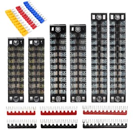 CGELE 6 Sets Terminal Blocks, 6Pcs 8/10/12 Positions 600V 15A Dual Row Screw Terminal Strip Block + 6Pcs Pre-Insulated Terminals Barrier Strip + 60Pcs Insulated Fork Wire Connector…