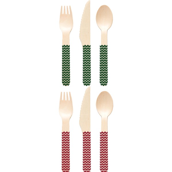 Perfect Stix Chevron Holiday Set-36ct Wooden Cutlery Set with Chevron Holiday Print (Pack of 36)