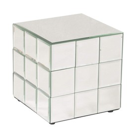 Howard Elliott Mirrored Puzzle Cube Pedestal Accent Table, Beautiful Modern Design Home Decoration Corner Table, Short, 10 x 10 x 10 Inch