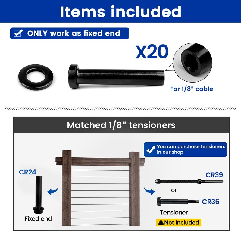 Muzata 20 Pack 1/8" Black Invisible Cable Railing Stemball Swage