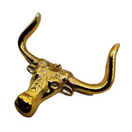 5MOONSUN5's Longhorn Steer Wall Hook 5" Bull Head DecorativeWestern Decor Heavy Duty Vintage Metal Wall Hook, Rustic Decor Antique Hanging Hook for Coat, Key Bag Towel Includes Screws Brass Polished