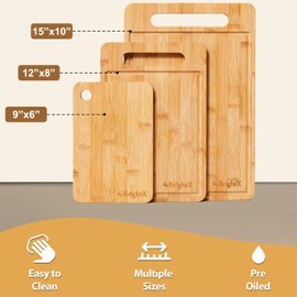 BRIGHTX Premium 3pc Bamboo Cutting Boards for Kitchen - Small, Medium & Large Wooden Cutting Boards for Kitchen | BPA-Free, Dishwasher Safe Cutting Board Set | Best Non-Toxic Wood Cutting Board Set