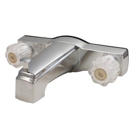 Mobile Home RV Tub Shower Center-Set Faucet, 8 inch Installation, 2-Handle, Plastic Non-Metalic in Chrome Finish with Clear Acrylic Handlest for all Recreational Vehicles, Travel Trailer - By PlumbUSA