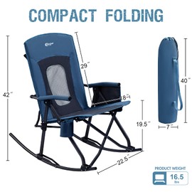 Portal Oversized Folding Rocking Camping Chair Portable Outdoor Rocker with High Back Hard Armrests Carry Bag, Supports 400 LBs, 2-Pack