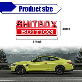 Dickno SHITBOX Edition Emblem Car Decal, 3D Metal Auto Front Hood Letter Badge with Strong Adhesive, Universal Fender Badge Sticker, Vehicle Exterior Decor Accessories for Car SUV (Red & White)