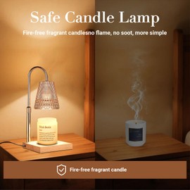 Candle Warmer Lamp Adjustable Height & Dimmable, Electric Candle Warmers for Jar Candles, Home Decor Lamp with Timer, Perfect Gifts for Women Men, Safe Night Light for Bedroom Office (Amber-wood B)