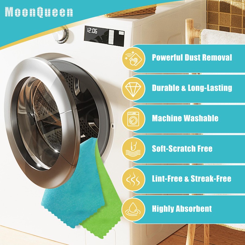 MOONQUEEN 12 Pack Microfiber Cleaning Cloth - Reusable Cleaning Rag,