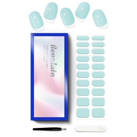 Beaolata Semi Cured Gel Nail Strips - UV Light Gel Nail Stickers - 20 Long Lasting Salon Quality Wraps (ICY Glint Blue)