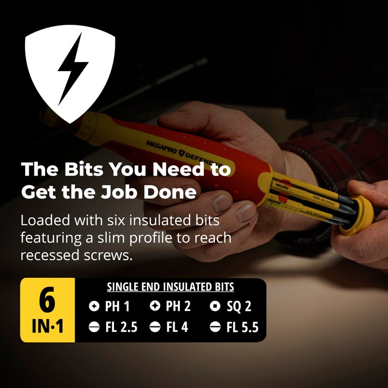MEGAPRO® 6-in-1 Insulated Multi-bit Screwdriver | VDE Certified | 1000V