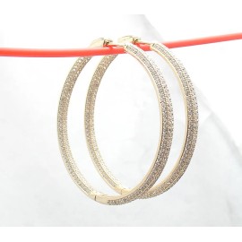 BestGoldShop 1.75"  Inside Out Pave Diamonique CZ Hoop Earrings 14K Yellow Gold Plated Silver