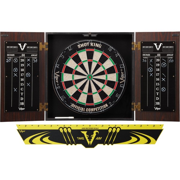 Viper by GLD Products Stadium Cabinet & Shot King Sisal/Bristle Dartboard Ready-to-Play Bundle: Standard Set (Shot King Dartboard, Darts and Throw Line), Black (40-1211)
