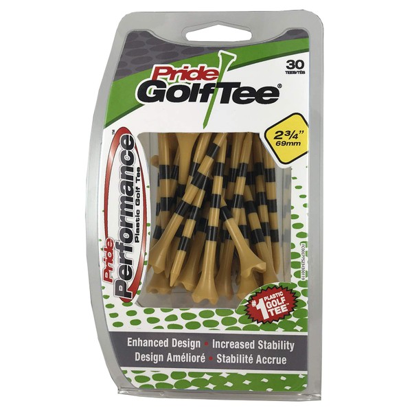 PRIDE GOLF TEE "Performance Striped Golf Tees (Pack of 30), 2-3/4"", Natural