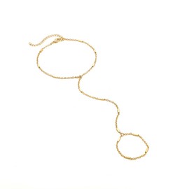 Ticome Hand Chain,Beach Chain Ring Bracelet All-in-one Chain, Exquisite Fashion Simple and Versatile Hand Jewelry,Zinc Alloy Hand Chain(Gold)
