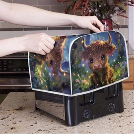 Baxinh Highland Cattle Printed Toaster Cover 2 Slice Wide Slot, Dustproof Bread Maker Cover Toaster Covers, Washable Stain Resistant Small Appliance Cover